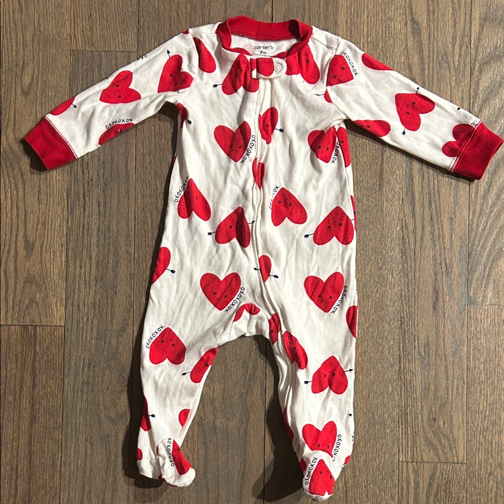 Carter's White Footed One-Piece with Red Heart Print